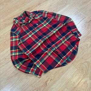 U.S. Polo Assn. Men's Red Multicolor Plaid Long Sleeve Button Up Flannel Shirt